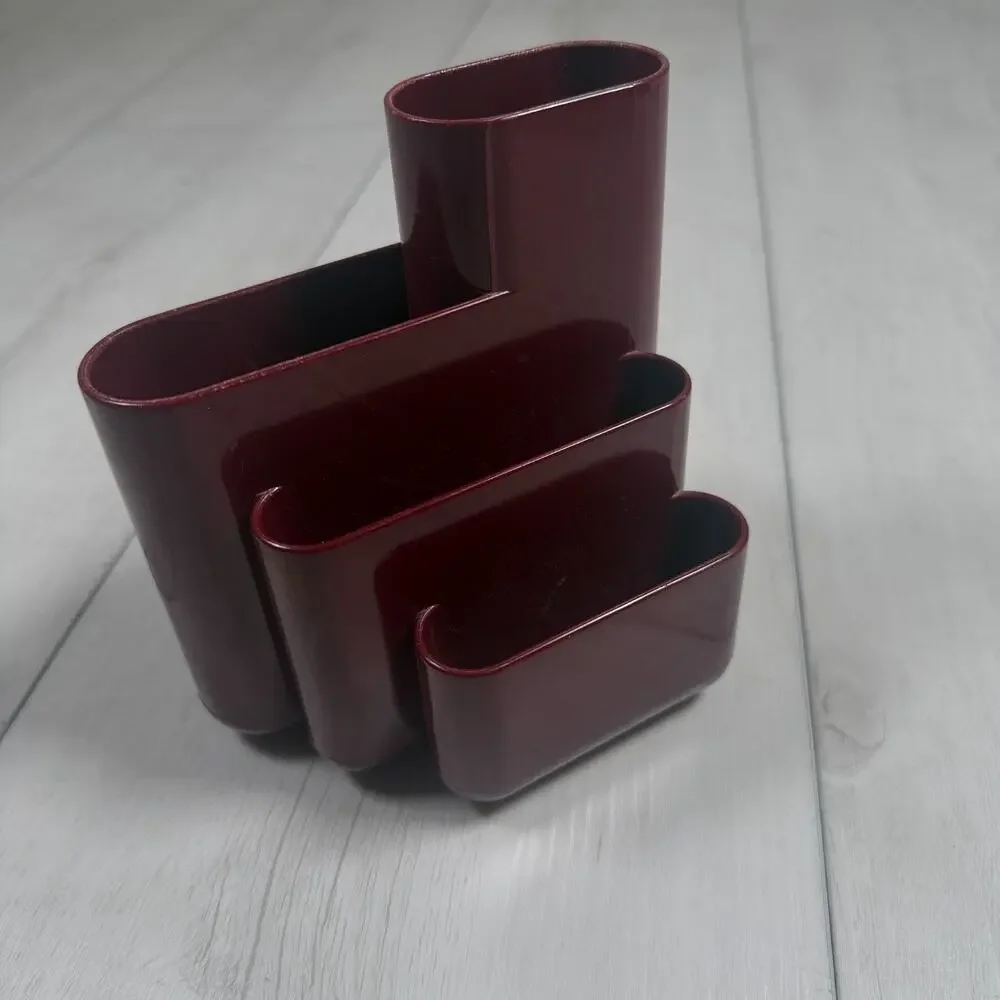 Tenex Desk Organizer Office Caddy Pencil Holder 80s Red Plastic VintageUSA 23340